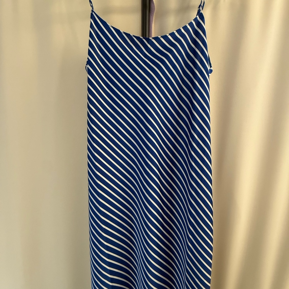 J. Crew Blue and White Striped V-Neck Top